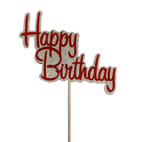 Red/Silver Glitter Happy Birthday Cake Topper