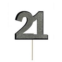 21 Glitter Silver Cake Topper
