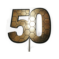 Large 50 Honeycomb Cake Topper Gold 11.5cm