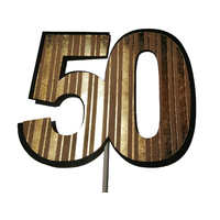 Large 50 Stripe Cake Topper Gold 11.5cm