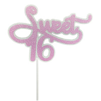 Pink & silver Glitter Sweet 16 Cake Topper