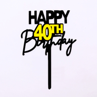 Black & Gold Acrylic 40th Birthday Cake Topper