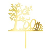50th Anniversary Tree Gold Acrylic Cake Topper