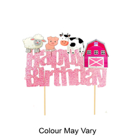 Happy Birthday Farm Animals Glitter Cardstock Cake Topper