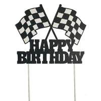 Happy Birthday Checkered Flags Paper Card Cake Topper