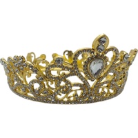 Low Back Gold Crown With Clear Gems Cake Topper Decoration 10cm