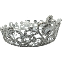 Low Back Silver Crown With Clear Gems Cake Topper Decoration 10cm