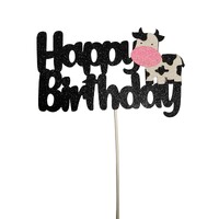 Large Glitter Card Cow Happy Birthday Cake Topper 