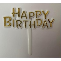 Mini Plastic Happy Birthday Gold and White Cake Topper