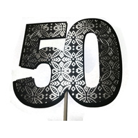 Large 50 Wallpaper Cake Topper Silver 11.5cm