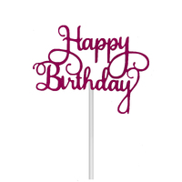 Birthday Cake Topper Glitter - Neon Pink