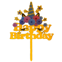 Acrylic Unicorn-Flowers-Stars Happy Birthday Topper