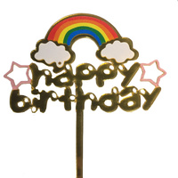 Rainbow Birthday Cake Topper Gold Acrylic