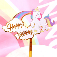 Happy Birthday Acrylic Rainbow Unicorn Cake Topper