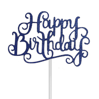 Happy Birthday Cake Topper Sign Large - Blue Glitter