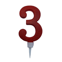 Xtra Large Red Glitter  Number 3 Candle - 11.5cm