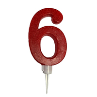 Xtra Large Red Glitter  Number 6 Candle - 11.5cm
