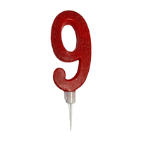 Xtra Large Red Glitter  Number 9 Candle - 11.5cm