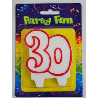 Red & White Number 30 Candle