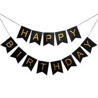 Black/Gold Happy Birthday Flag Banner