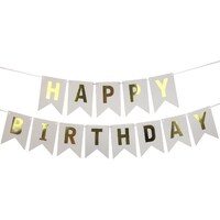 White/Gold Happy Birthday Flag Banner