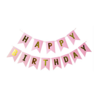 Pink/Gold Happy Birthday Flag Banner