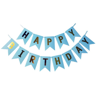 Blue/Gold Happy Birthday Flag Banner