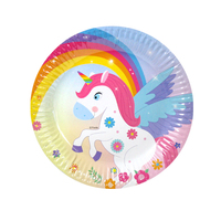 Plates Paper Unicorn Flower/Rainbow  - 8PK