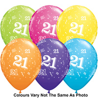 21st Balloons 6pcs Assorted Colours