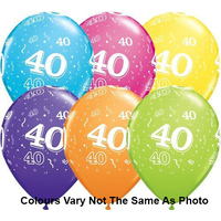 40th Balloons 6pcs Assorted Colours