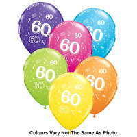 60th Balloons 6pcs Assorted Colours
