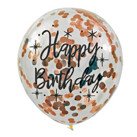 Rose Gold Confetti Balloons Printed Happy Birthday 6pcs