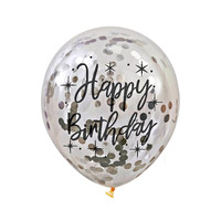 Silver Confetti Balloons Printed Happy Birthday 6pcs