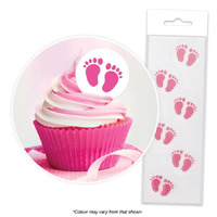 Pink Baby Feet Edible Wafer Cupcake Toppers - 16 Piece