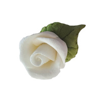 25mm White Gumpaste Rose with Leaf
