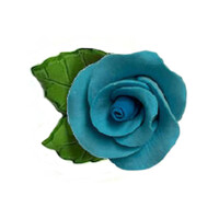 Blue Rose With Leaves 4cm