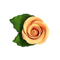 Peach Rose With Leaves 4cm