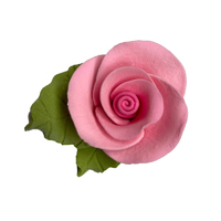 Pink Rose With Leaves 4cm