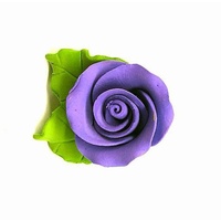 Purple Rose With Leaves 4cm