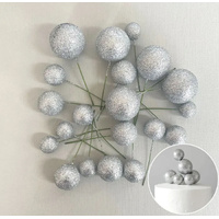 Glitter Silver Foam Ball Topper 20pc Set