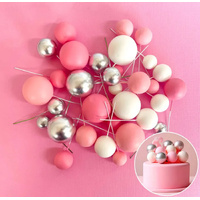 Pink-White & Silver Foam Ball Topper 32pc Set