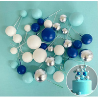 Blue-White & Silver Foam Ball Topper 32pc Set