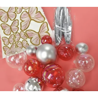 Clear, red, silver deco ball, fan and butterfly 27pc set