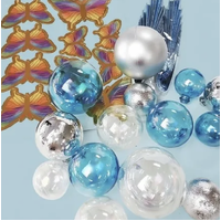 Clear, blue and silver deco ball, fan and butterfly 27pc set