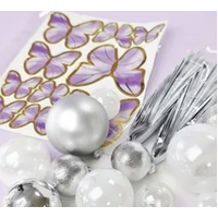 Clear, White and Silver Deco Ball, Fan and Butterfly 27 pcTopper set