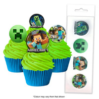 Minecraft Edible Wafer Cupcake Toppers - 16 Piece