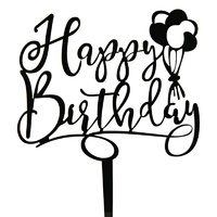 Acrylic Happy Birthday Balloon Topper Black