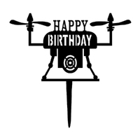 Black Acrylic Drone Happy Birthday Topper
