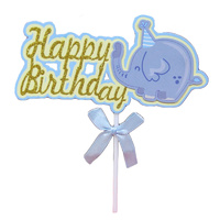 Elephant Happy Birthday Cake Topper Blue