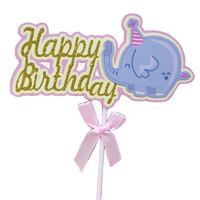 Elephant Happy Birthday Cake Topper Pink